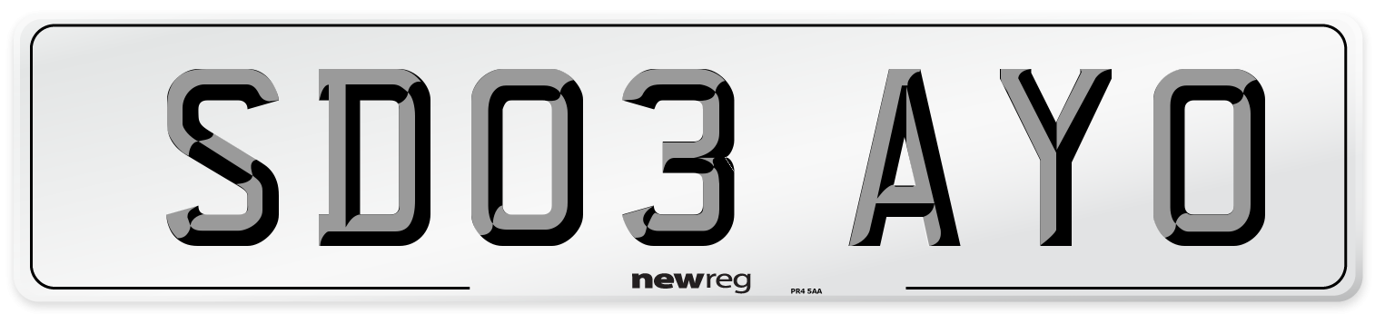 SD03 AYO Number Plate from New Reg